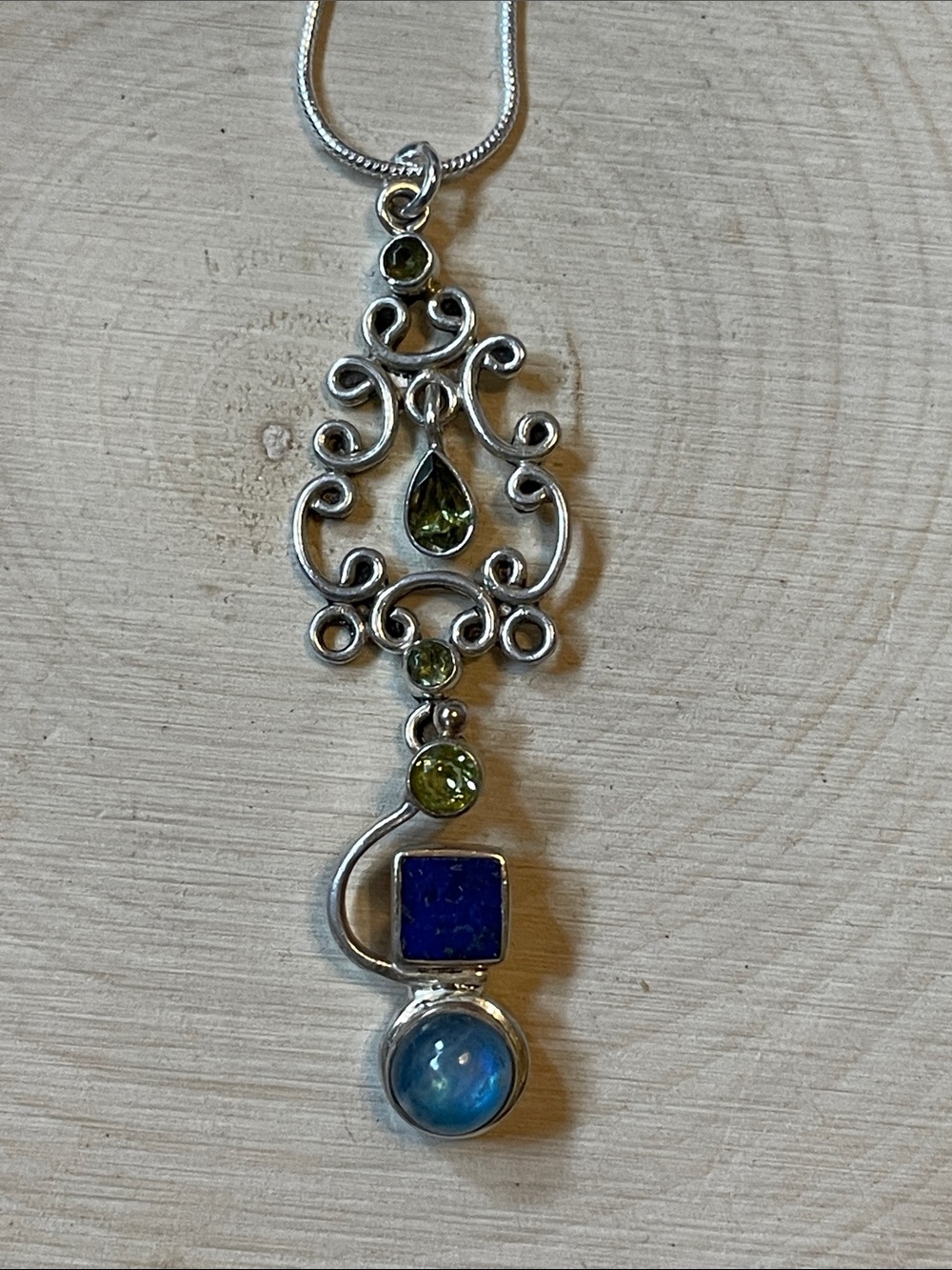Sterling Silver Multi-Stone Pendant Necklace in Green Blue
